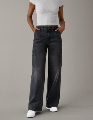 Black Baggy Wide Leg Cargo Pocket Jeans