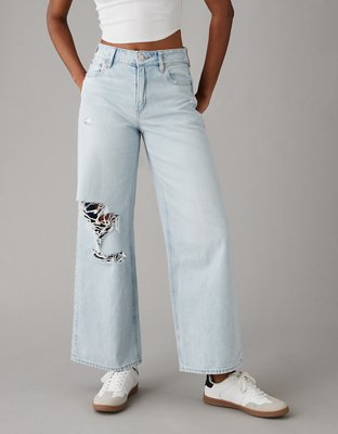 HIGH RISE WIDE LEG RIPPED JEANS