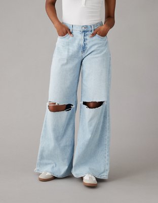 AE Super High-Waisted Baggy Wide-Leg Cuffed Ripped Jean