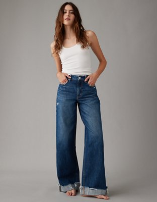 AE Super High-Waisted Baggy Wide-Leg Cuffed Jean