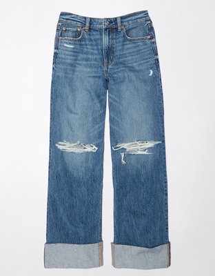 AE Cuffed Ripped Super HighWaisted Baggy WideLeg Jean