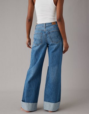 AE Cuffed Ripped Super HighWaisted Baggy WideLeg Jean
