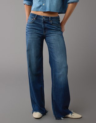 Jean Femme American Eagle AE Artist 0 Regular - Bas Taille Basse évasé, Bleu Délavé
