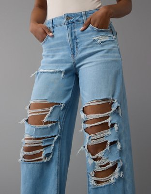 AE Dreamy Drape Stretch Ripped Super High-Waisted Baggy Wide-Leg Jean