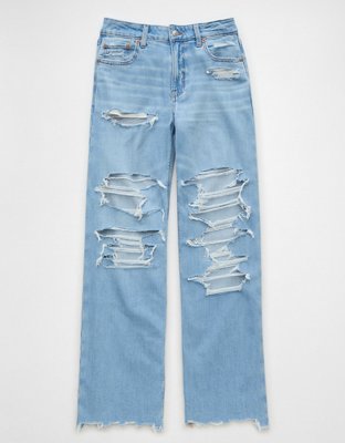 AE Dreamy Drape Stretch Super High-Waisted Baggy Wide-Leg Ripped Jean