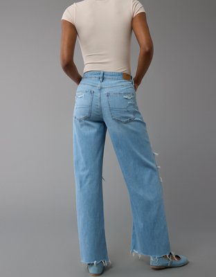 AE Dreamy Drape Stretch Super High-Waisted Baggy Wide-Leg Ripped Jean