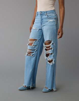 AE Dreamy Drape Stretch Ripped Super High-Waisted Baggy Wide-Leg Jean