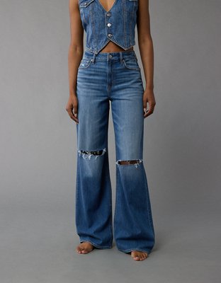 AE Dreamy Drape Stretch Super High-Waisted Baggy Wide-Leg Ripped Jean