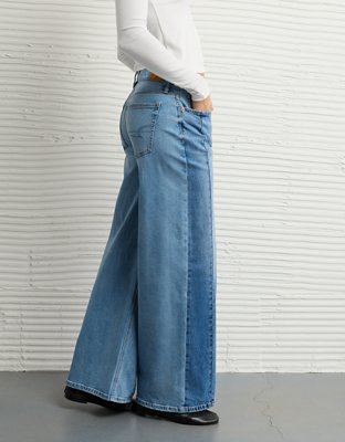 Jean à jambe très large et taille basse patchwork extensible AE