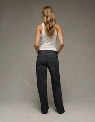 Женские джинсы American Eagle AE Embellished Stretch Low-Rise Baggy Straight, цвет: Чёрный варёный — фото 2