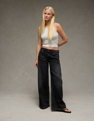 american eagle black dress pants Paradise Side Slit Wide-Leg Pants