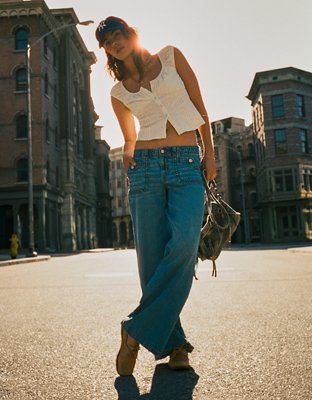AE Low-Rise Baggy Ultra-Wide Leg Jean — Dark Wash by American Eagle