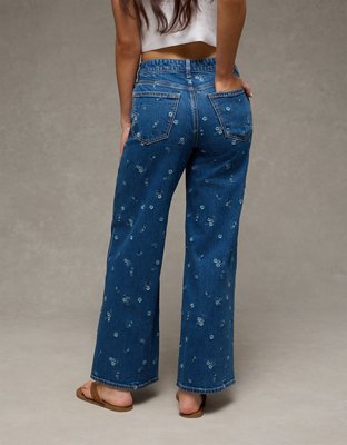 AE Dreamy Drape Strigid Super High-Waisted Embroidered Baggy Wide-Leg Jean