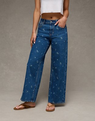 AE Dreamy Drape Strigid Super High-Waisted Embroidered Baggy Wide-Leg Jean