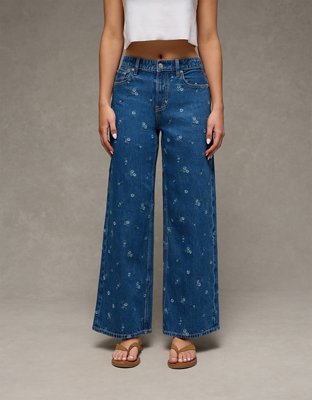 AE Dreamy Drape Strigid Super High-Waisted Embroidered Baggy Wide-Leg Jean