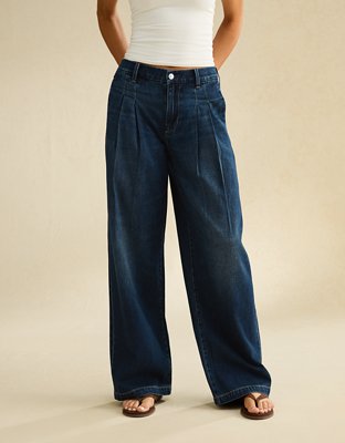 AE Super High-Waisted Baggy Wide-Leg Jean — Dark Rich Indigo by American Eagle