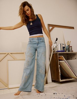 AE Super High-Waisted Baggy Wide-Leg Jean — Light Wash by American Eagle