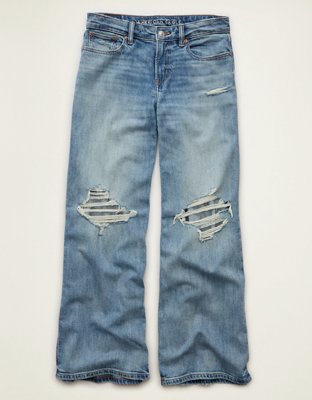 AE Low-Rise Baggy Ultra-Wide Leg Jean Women's Light Tinted Wash 12 Short