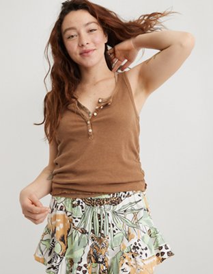 Aerie No BS Lettuce Trim Henley Tank Top