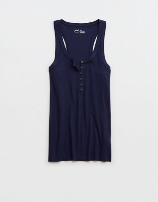 Aerie No BS Top sin Mangas con Cuello Henley