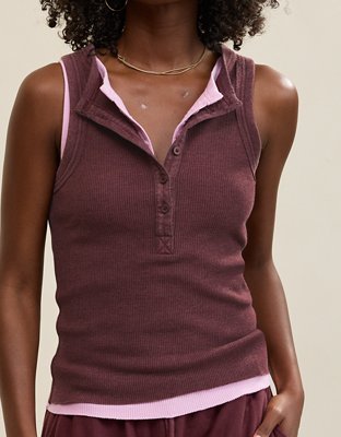 Aerie Unwind Waffle Henley Tank Top | Aerie