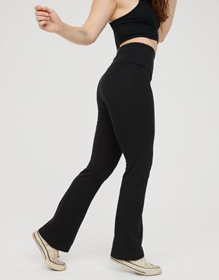 Premium Cotton Fold-Over Yoga Flare Pants Everyday Leggings