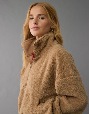 AE Cropped Sherpa Quarter-Zip Sweatshirt