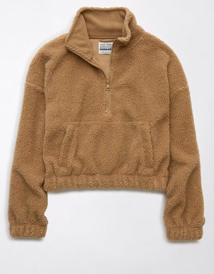 AE Cropped Sherpa Quarter-Zip Sweatshirt