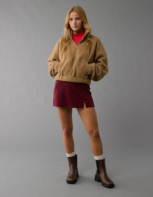 Женские худи American Eagle AE Cropped Sherpa Quarter-Zip Sweatshirt — фото 5