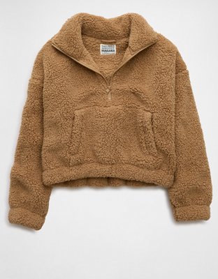 AE Cropped Sherpa Quarter-Zip Sweatshirt