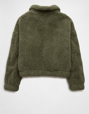 AE Cropped Sherpa Quarter-Zip Sweatshirt