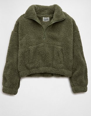 AE Cropped Sherpa Quarter-Zip Sweatshirt