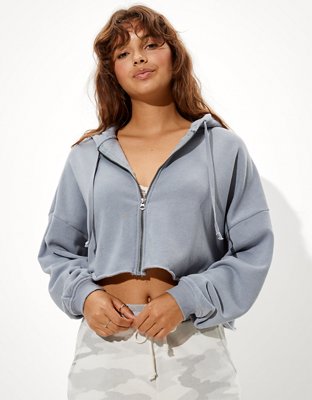 gray cropped zip up hoodie