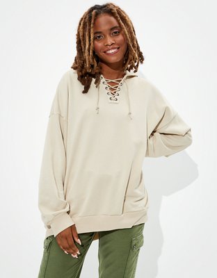 green lace up hoodie