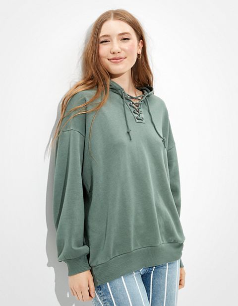 Женские худи American Eagle AE Fleece Oversized Lace Up
