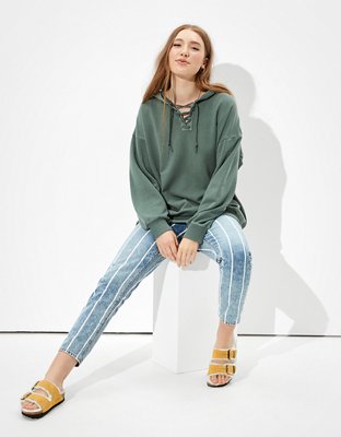 Женские худи American Eagle AE Fleece Oversized Lace Up — фото 4