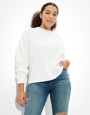 puff sleeve crew neck sweater