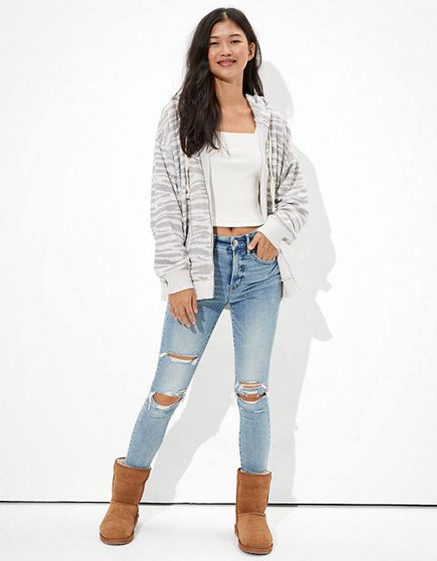 Женские худи American Eagle AE Fleece Printed Zip Up