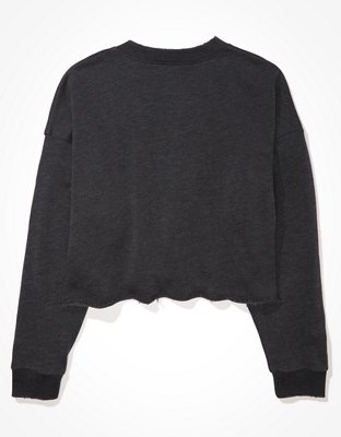 AE Fleece Cropped Henley Neck Sweatshirt | American Eagle