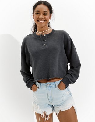 AE Fleece Cropped Henley Neck Sweatshirt