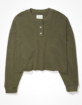 AE Fleece Cropped Henley Neck Sweatshirt