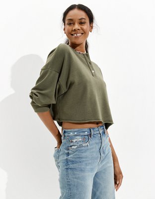 AE Cropped Henley Sweater