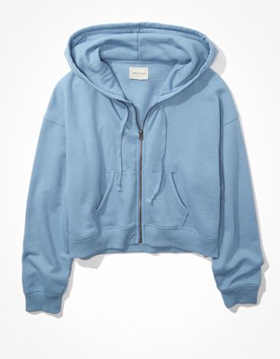 AE Fleece Cropped Zip-Up Hoodie | American Eagle