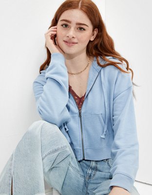 American Eagle aerie AE Cropped Plush Zip-Up Hoodie 39.95