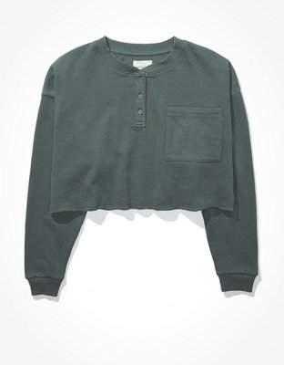 cropped henley sweatshirt
