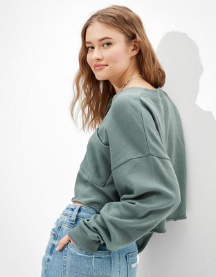 AE Fleece Cropped Henley Sweatshirt