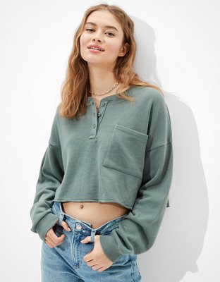 AE Fleece Cropped Henley Sweatshirt