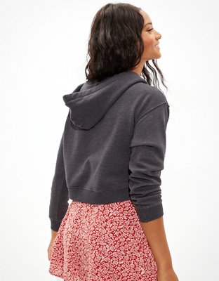 AE Fleece Cropped Zip-Up Hoodie | American Eagle