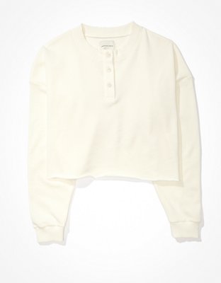 Женские худи American Eagle AE Fleece Cropped Henley Neck Sweatshirt — фото 3