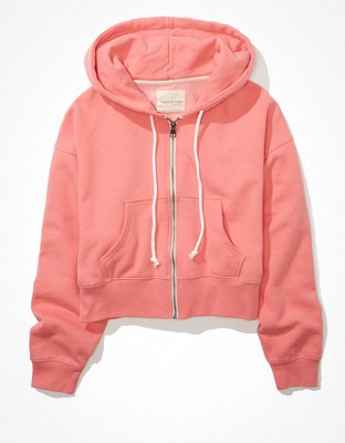 Light pink cropped discount zip up hoodie